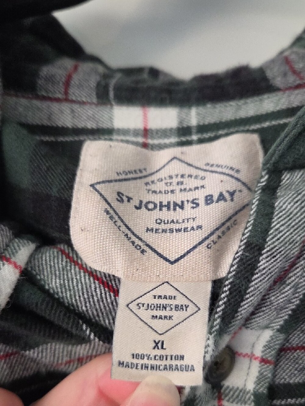 St. John's Bay Dark Green Plaid Flannel Button-Down Shirt - Picture 2 of 4